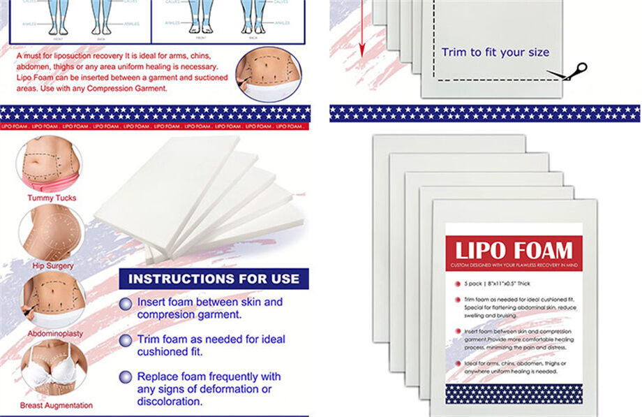 Extra Thick Lipo Foam Pads Post Surgery Compression Garment Sheets For Liposuction, Tummy Tucks