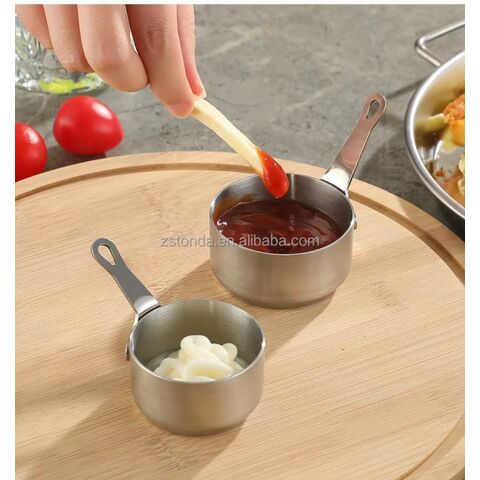 Kleine Soßenschale aus 304 Edelstahl mit Griff, Gewürzschälchen, Ketchup Hot Pot Dip Schüssel, Untertasse, Mischschale für Zuhause