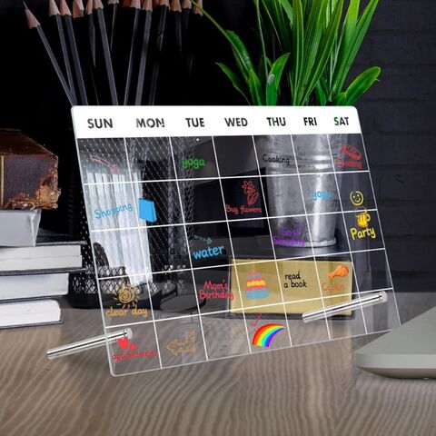 Planejador de Calendário de Mesa Promocional, Quadro de Geladeira de Acrílico Transparente Reutilizável, Decoração para Casa