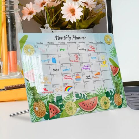 Planejador de Calendário de Mesa Promocional, Quadro de Geladeira de Acrílico Transparente Reutilizável, Decoração para Casa
