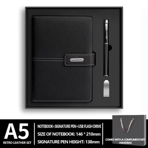 Set Alat Tulis Kantor Kulit Isi Ulang Mewah Promosi AI-MICH, Buku Catatan Logo Kustom, Pena, Gelas Minum untuk Set Hadiah Bisnis