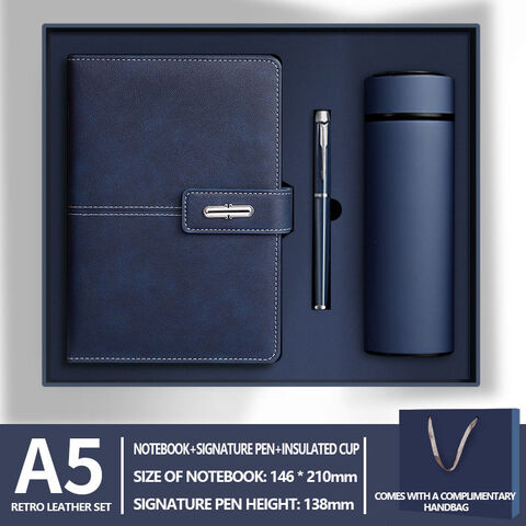 Set Alat Tulis Kantor Kulit Isi Ulang Mewah Promosi AI-MICH, Buku Catatan Logo Kustom, Pena, Gelas Minum untuk Set Hadiah Bisnis