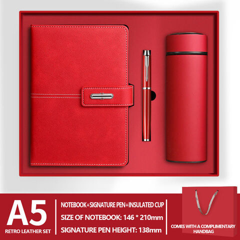 Set Alat Tulis Kantor Kulit Isi Ulang Mewah Promosi AI-MICH, Buku Catatan Logo Kustom, Pena, Gelas Minum untuk Set Hadiah Bisnis