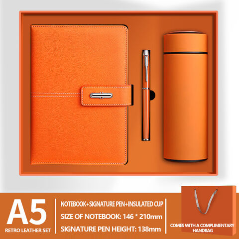 Set Alat Tulis Kantor Kulit Isi Ulang Mewah Promosi AI-MICH, Buku Catatan Logo Kustom, Pena, Gelas Minum untuk Set Hadiah Bisnis