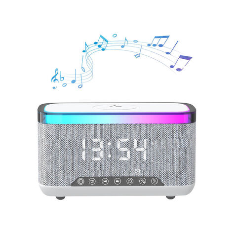 Lámpara de noche multifunción 7 en 1 con carga inalámbrica de 15W y reloj, ideal para dormitorios familiares - Mini lámpara personalizada con altavoces integrados
