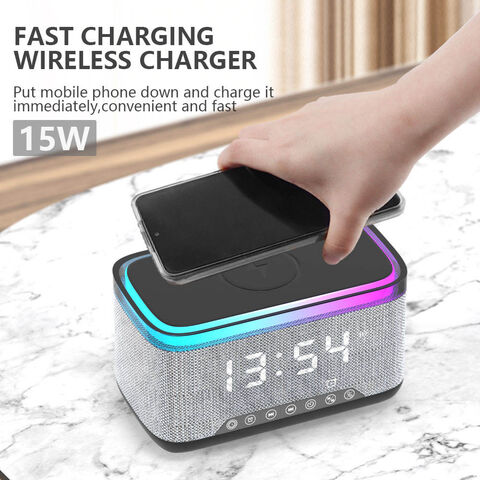 Lámpara de noche multifunción 7 en 1 con carga inalámbrica de 15W y reloj, ideal para dormitorios familiares - Mini lámpara personalizada con altavoces integrados