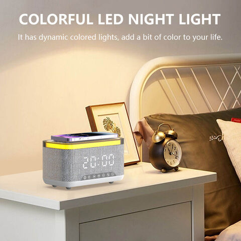 Lámpara de noche multifunción 7 en 1 con carga inalámbrica de 15W y reloj, ideal para dormitorios familiares - Mini lámpara personalizada con altavoces integrados