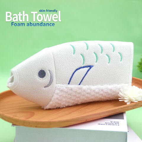 Guantes de Baño Exfoliantes Baratos Directo de Fábrica, Toalla Exfoliante, Manopla de Baño con Diseño de Pez de Dibujos Animados, Esponja Suave para el Cuerpo, Guantes de Lavado