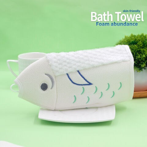 Guantes de Baño Exfoliantes Baratos Directo de Fábrica, Toalla Exfoliante, Manopla de Baño con Diseño de Pez de Dibujos Animados, Esponja Suave para el Cuerpo, Guantes de Lavado