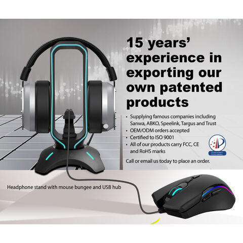 3-in-1 Headset-/Kopfhörer-Ständer/Halter, Maus-Bungee, 2.0/3.0 USB-Hub, Touch-Schalter, RGB-Licht