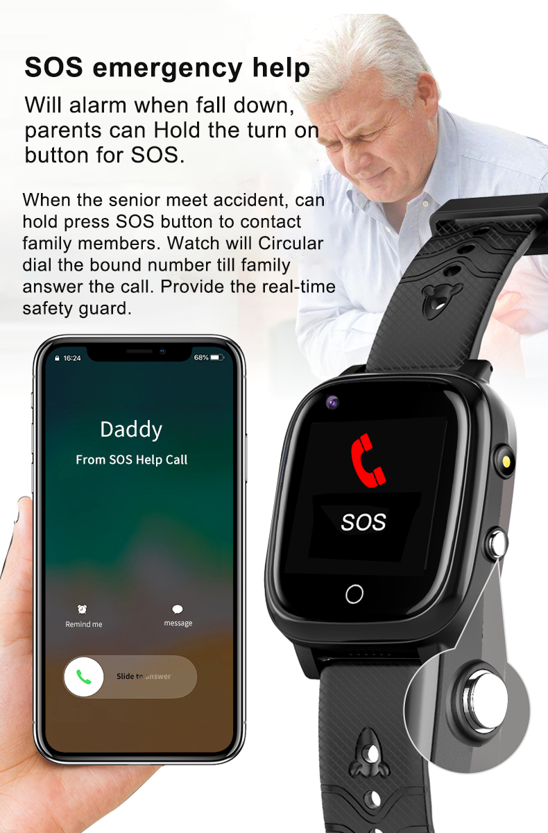 Odm Oem 4g Elderly Alarm Watch Sos Call Fall Down Detection Body Temp ...