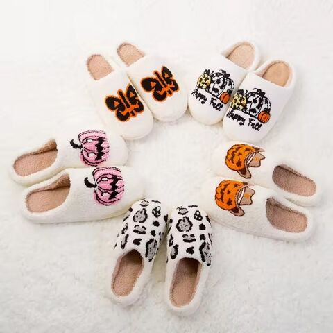 Zapatillas de Halloween personalizadas para el hogar, diseño de felpa, zapatillas de invierno peludas y suaves para casa, zapatillas cálidas de invierno de felpa suave