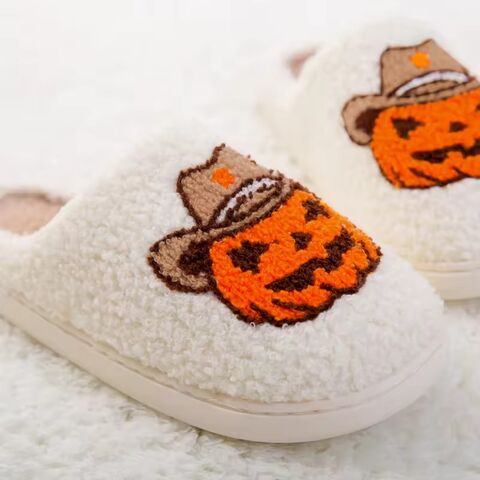 Zapatillas de Halloween personalizadas para el hogar, diseño de felpa, zapatillas de invierno peludas y suaves para casa, zapatillas cálidas de invierno de felpa suave