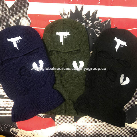 Máscaras deportivas con gorro de punto de tres agujeros bordado, máscara de esquí acrílica