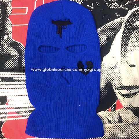 Máscaras deportivas con gorro de punto de tres agujeros bordado, máscara de esquí acrílica