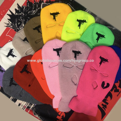 Máscaras deportivas con gorro de punto de tres agujeros bordado, máscara de esquí acrílica