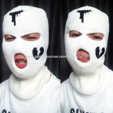 Máscaras deportivas con gorro de punto de tres agujeros bordado, máscara de esquí acrílica