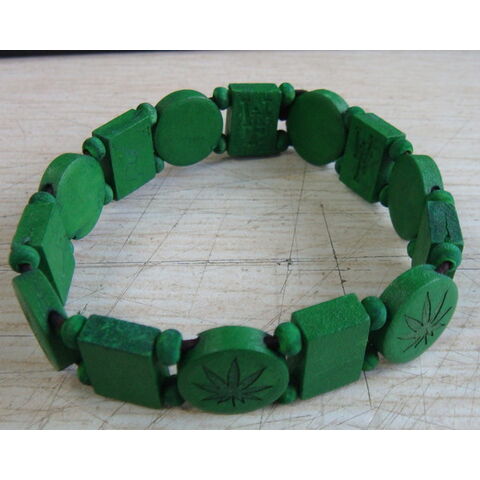 Pulsera elástica unisex con dije de madera natural para hombre y mujer - Venta al por mayor