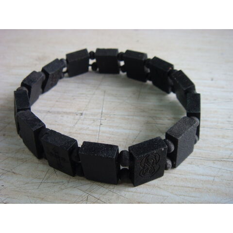 Pulsera elástica unisex con dije de madera natural para hombre y mujer - Venta al por mayor