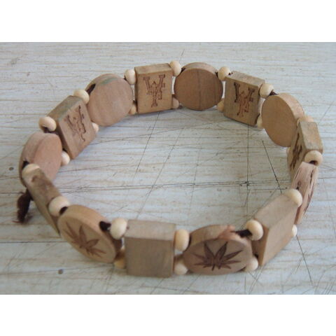 Pulsera elástica unisex con dije de madera natural para hombre y mujer - Venta al por mayor