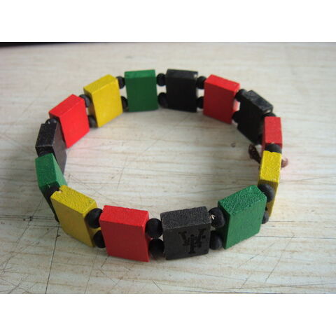 Pulsera elástica unisex con dije de madera natural para hombre y mujer - Venta al por mayor