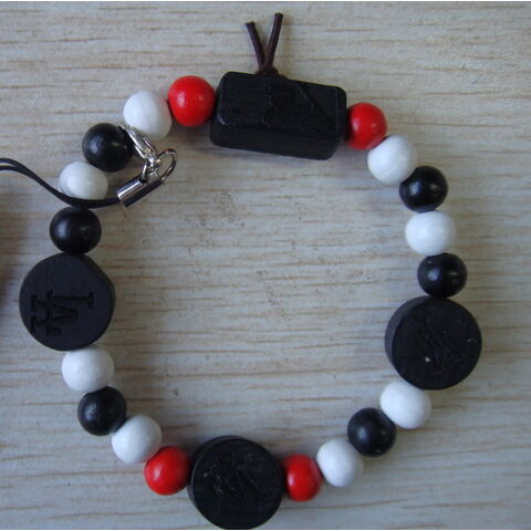 Pulsera elástica unisex con dije de madera natural para hombre y mujer - Venta al por mayor