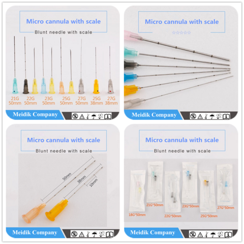 Sterile medizinische Mikrokanüle Feine Nadel 18G 22G 25G 38mm 50mm 70mm stumpfe Kanüle für injizierbares Hyaluron