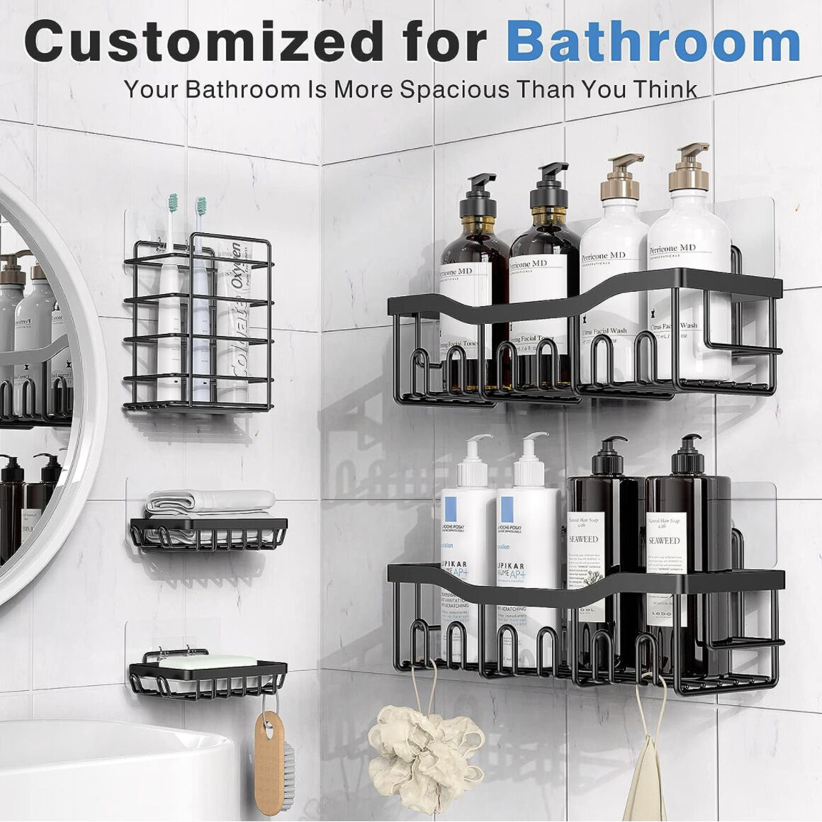 Cross-border Perforation-free Bathroom Storage Rack Set Bathroom ...