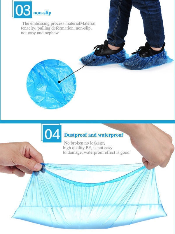 Disposable Waterproof Shoe Covers Anti-skid Plastic Pe Blue Cpe