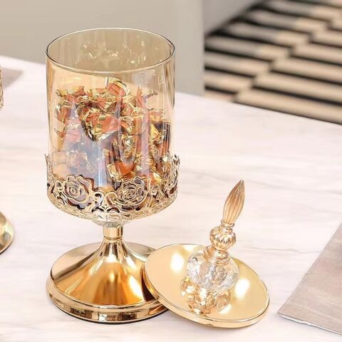 Nordischer Luxus Kristall Bonbonbehälter Glas Vorratsglas mit Deckel Blumendesign Klarer Snackbehälter für Party Hochzeitsdekoration
