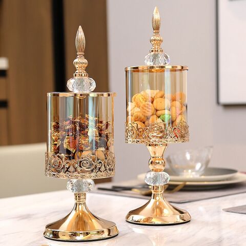 Nordischer Luxus Kristall Bonbonbehälter Glas Vorratsglas mit Deckel Blumendesign Klarer Snackbehälter für Party Hochzeitsdekoration