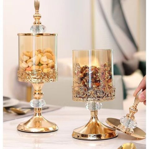Nordischer Luxus Kristall Bonbonbehälter Glas Vorratsglas mit Deckel Blumendesign Klarer Snackbehälter für Party Hochzeitsdekoration