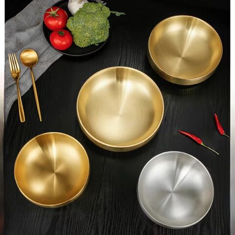 Cuencos de Acero Inoxidable 304 de Doble Pared para Arroz, Ensalada, Fideos, Frutas, Cereales, Snacks y Salsas - Resistentes y Dorados