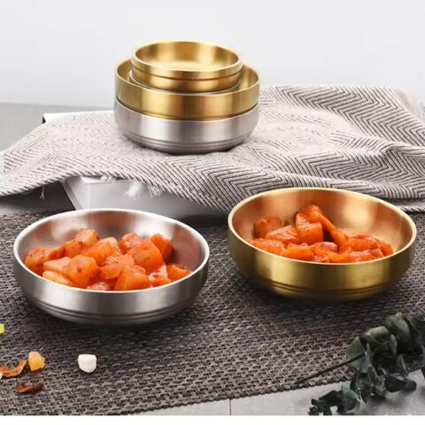 Cuencos de Acero Inoxidable 304 de Doble Pared para Arroz, Ensalada, Fideos, Frutas, Cereales, Snacks y Salsas - Resistentes y Dorados