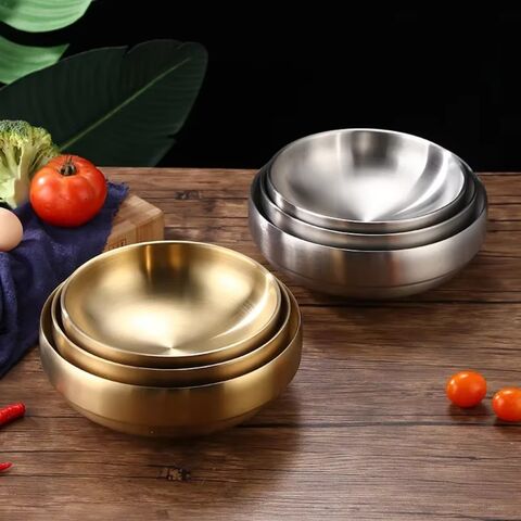 Cuencos de Acero Inoxidable 304 de Doble Pared para Arroz, Ensalada, Fideos, Frutas, Cereales, Snacks y Salsas - Resistentes y Dorados