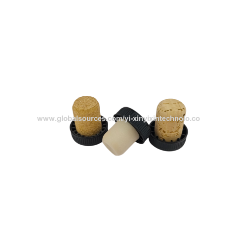 Bar-Aufsatz Verkostung Korken aus Holz, synthetischer Stopper mit gerippten schwarzen Kunststoffköpfen, 19,5 mm