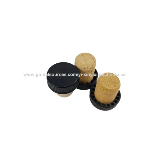 Bar-Aufsatz Verkostung Korken aus Holz, synthetischer Stopper mit gerippten schwarzen Kunststoffköpfen, 19,5 mm