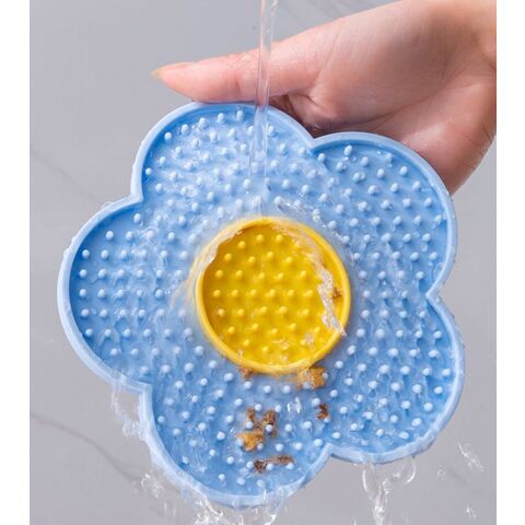 Nueva alfombrilla para lamer mascotas con diseño de girasol, bandeja de silicona de dos colores para lamer, lindos suministros para mascotas para perros y gatos al por mayor