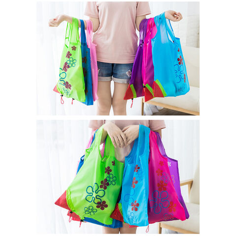 Bolsas de compra de nailon con logo personalizado, bolsa de almacenamiento plegable, bolsa tote reutilizable