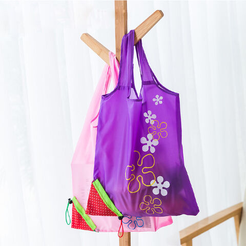Bolsas de compra de nailon con logo personalizado, bolsa de almacenamiento plegable, bolsa tote reutilizable
