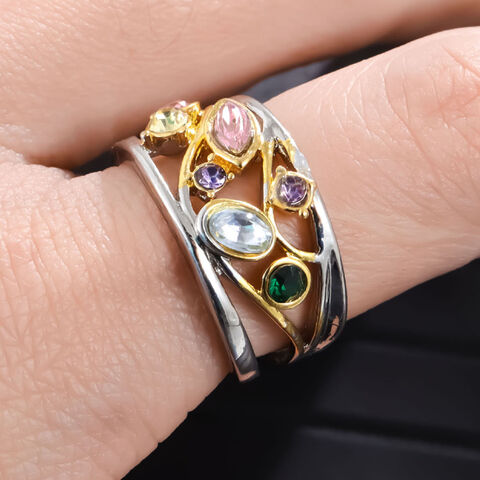 SISSLIA Elegante Anillo de Diamantes de Imitación con Círculo de Colección Arcoíris para Parejas, Joyería Original de San Valentín para Mujer