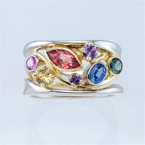 SISSLIA Elegante Anillo de Diamantes de Imitación con Círculo de Colección Arcoíris para Parejas, Joyería Original de San Valentín para Mujer