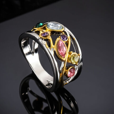 SISSLIA Elegante Anillo de Diamantes de Imitación con Círculo de Colección Arcoíris para Parejas, Joyería Original de San Valentín para Mujer