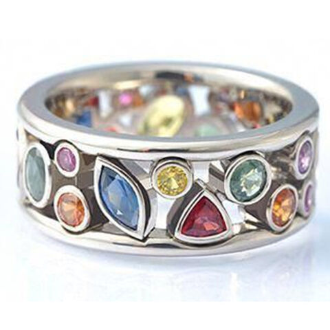 SISSLIA Elegante Anillo de Diamantes de Imitación con Círculo de Colección Arcoíris para Parejas, Joyería Original de San Valentín para Mujer