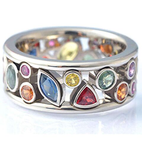 SISSLIA Elegante Anillo de Diamantes de Imitación con Círculo de Colección Arcoíris para Parejas, Joyería Original de San Valentín para Mujer
