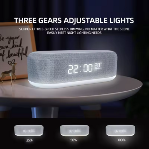 Altavoz Inalámbrico Inteligente Multifunción con Luz LED, Reloj, Cargador Inalámbrico de 15W, Altavoz Bluetooth, Batería de Plástico, OEM Pasivo