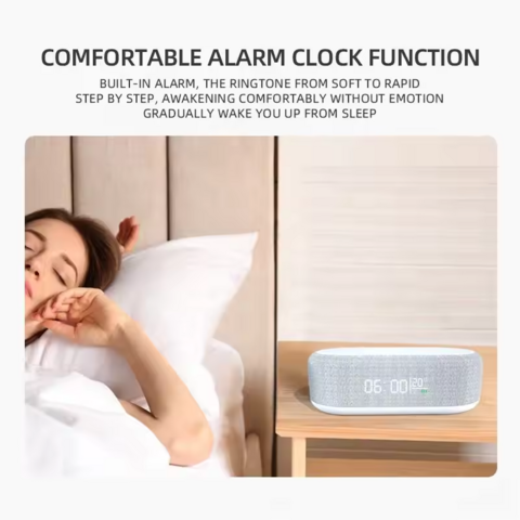 Altavoz Inalámbrico Inteligente Multifunción con Luz LED, Reloj, Cargador Inalámbrico de 15W, Altavoz Bluetooth, Batería de Plástico, OEM Pasivo