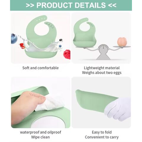 Babero de silicona para bebés, babero impermeable con bolsillo para saliva y alimentos, lavable
