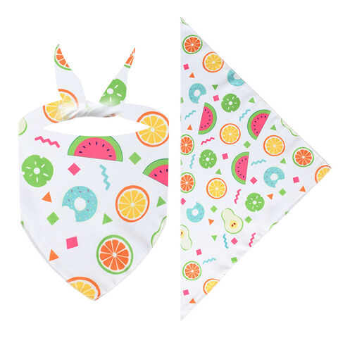 Vente chaude Serviette triangulaire pour animaux de compagnie mignonne de dessin animé Impression de polyester de fruits frais