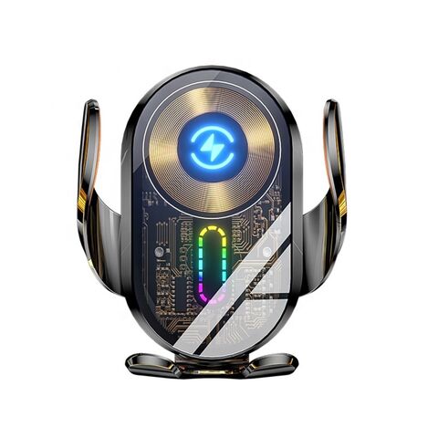 Grosir Kustom Paduan Aluminium Gaya Punk Lampu Atmosfer LED 15W Pengisian Cepat Transparan Pengisi Daya Mobil Nirkabel Magnetik